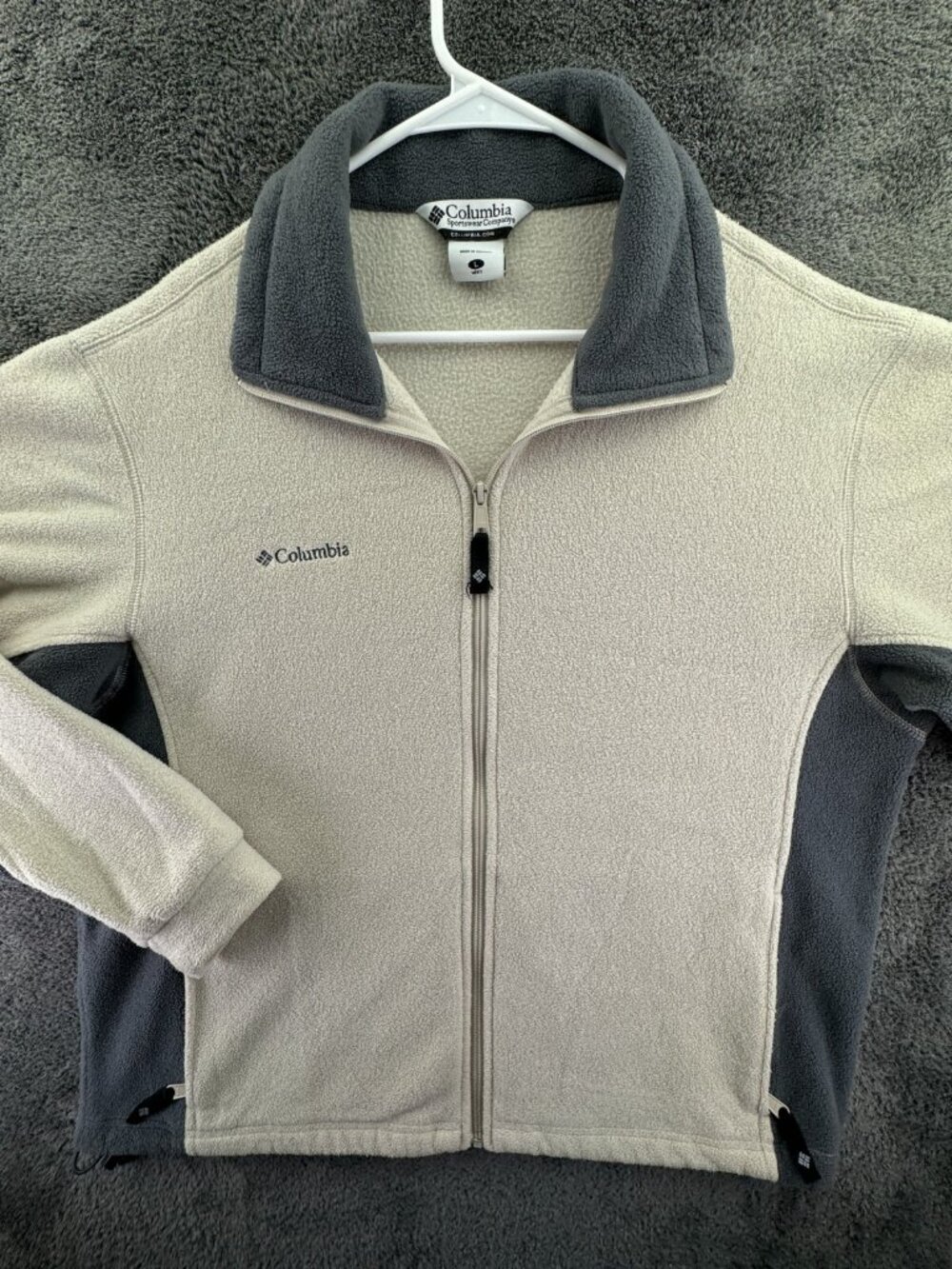 Columbia Men Fleece Jacket Ivory Gray Size Large Full Zip Adult Long Sleeve